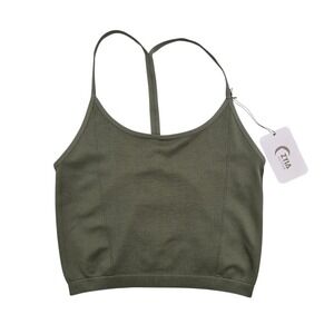 Zyia Active Pine Cleo Tank XL Olive Green Mesh Back Cropped Workout Top